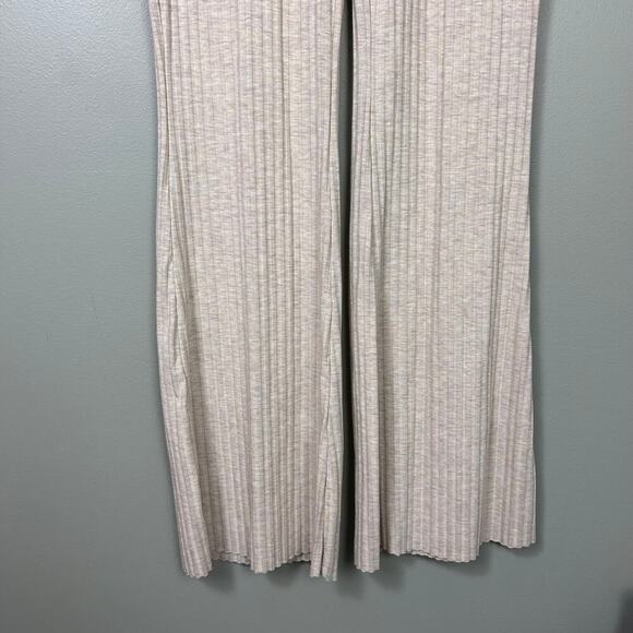 H&M Ribbed Knit Flare Pants Oatmeal Tan High Rise Lightweight Loungewear Small - Picture 5 of 7